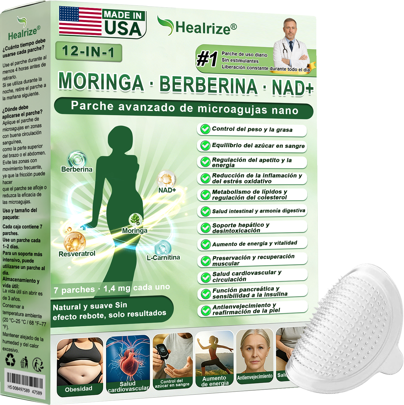 Tienda Oficial | 𝐻𝑒𝑎𝑙𝑟𝑖𝑧𝑒® 𝑴𝒐𝒓𝒊𝒏𝒈𝗮 · 𝐁𝐞𝐫𝐛𝐞𝐫𝐢𝐧𝐞 × 𝙉𝘼𝐃+ 𝟏2-en-1 𝗔𝗱𝘃𝗮𝗻𝗰𝗲𝗱 𝙉𝙖𝙣𝙤 𝙈𝙞𝙘𝙧𝙤𝙣𝙚𝙚𝐝𝐥𝐞 𝐏𝐚𝑡𝑐𝚑 (Solo una vez al día, cambios visibles en 7 días) 👨⚕️ Para obesidad, piel flácida, diabetes, apnea del sueño, problemas articulares y más🌺💜
