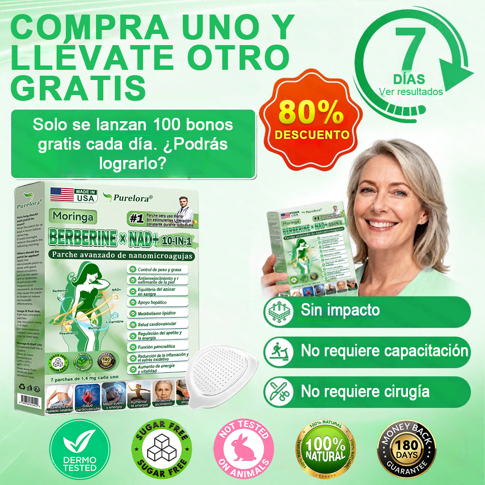 🔥[Registrado en la FDA y Certificado en Buenas Prácticas de Fabricación (GMP)] | Purlora® Maravilla Matutina · Berberina × NAD+ Parche de Nanomicroagujas Avanzado 10 en 1 🇺🇸 | Respaldado por la ciencia | Fórmula 10 en 1 | Resultados en 7 días ⏳