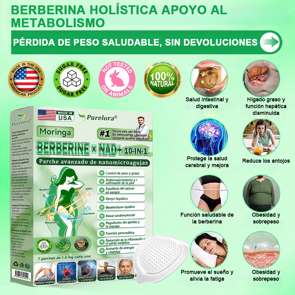 🔥[Registrado en la FDA y Certificado en Buenas Prácticas de Fabricación (GMP)] | Purlora® Maravilla Matutina · Berberina × NAD+ Parche de Nanomicroagujas Avanzado 10 en 1 🇺🇸 | Respaldado por la ciencia | Fórmula 10 en 1 | Resultados en 7 días ⏳