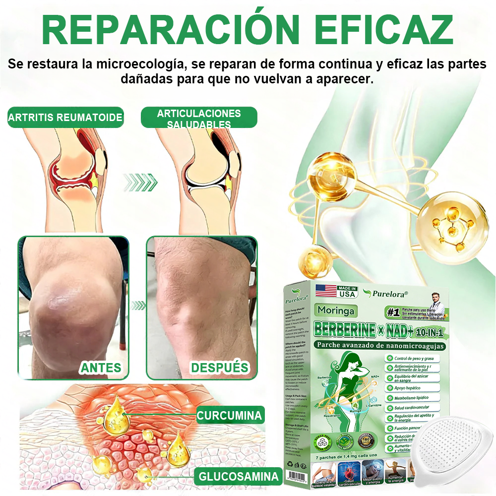 🔥[Registrado en la FDA y Certificado en Buenas Prácticas de Fabricación (GMP)] | Purlora® Maravilla Matutina · Berberina × NAD+ Parche de Nanomicroagujas Avanzado 10 en 1 🇺🇸 | Respaldado por la ciencia | Fórmula 10 en 1 | Resultados en 7 días ⏳