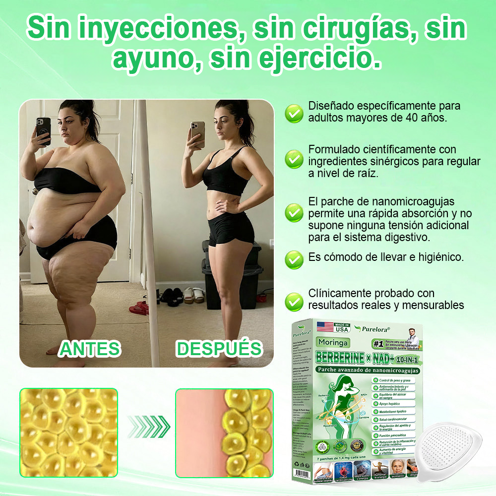 🔥[Registrado en la FDA y Certificado en Buenas Prácticas de Fabricación (GMP)] | Purlora® Maravilla Matutina · Berberina × NAD+ Parche de Nanomicroagujas Avanzado 10 en 1 🇺🇸 | Respaldado por la ciencia | Fórmula 10 en 1 | Resultados en 7 días ⏳